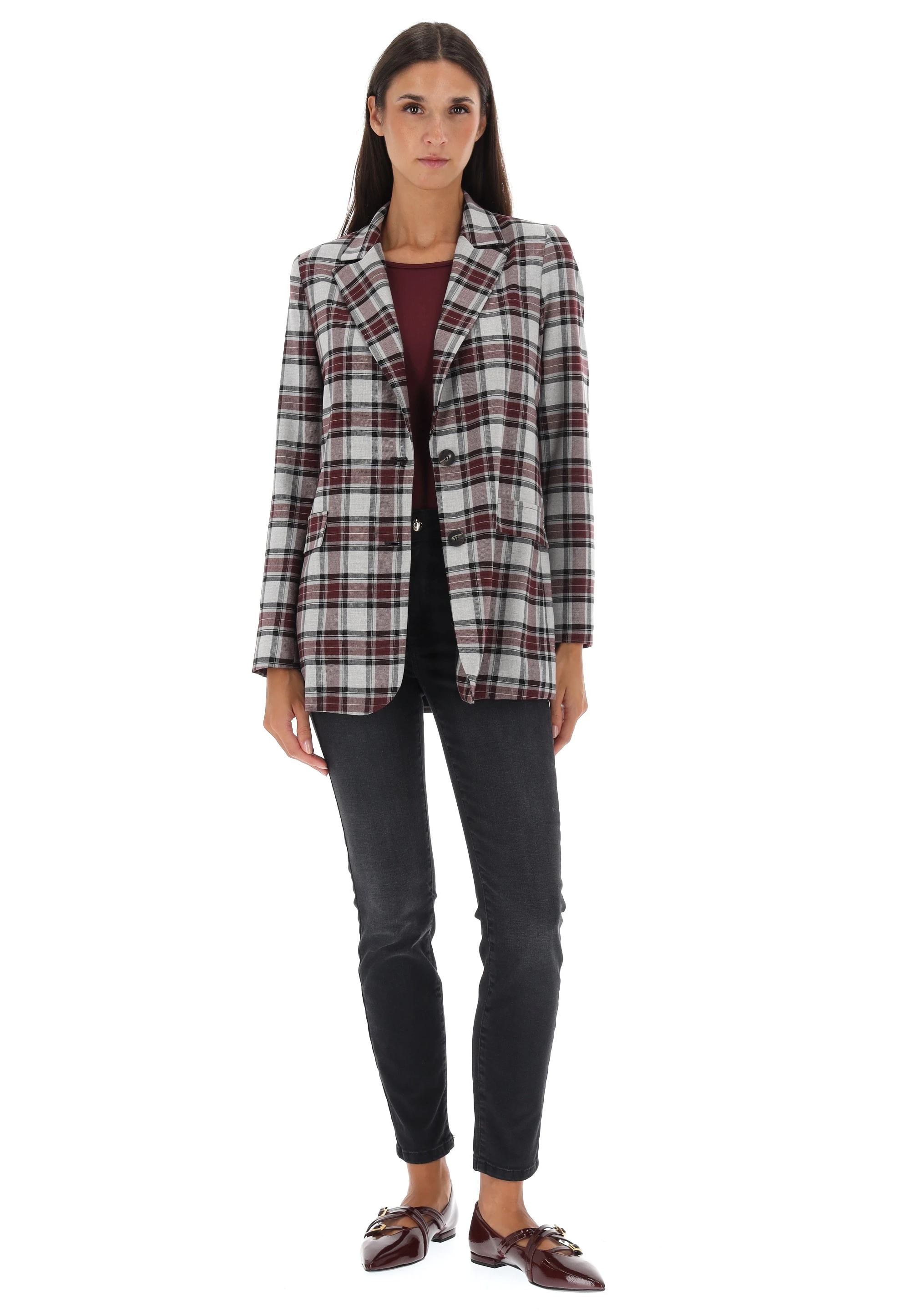 Blazer a quadri in misto viscosa èks donna